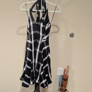 Anthropologie navy and white plaid linen halter 0
